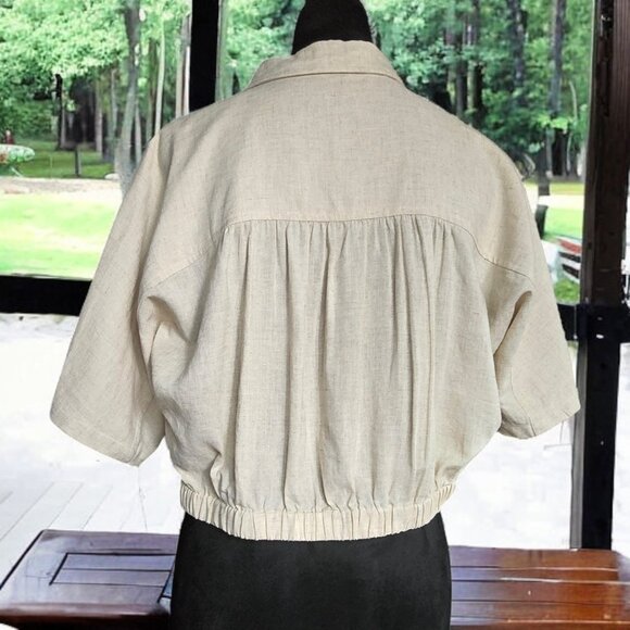 NWOT MOD REF ( S ) Collar Top Waist Tie Button Up Short Sleeve Cotton Linen Top - Picture 3 of 7